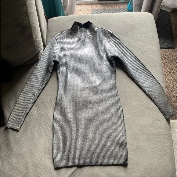 AKIRA Silver Long Sleeve Dress AKIRA Silver Long Sleeve Dress